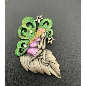 Vintage "DD" Fairy Nymph Colorful Silver Tone Brooch Pin Signed